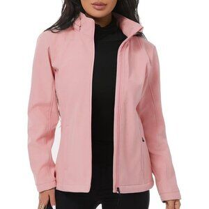 Women's Vest Hooded Jacket Coat Light Pink Fleece Winter Warm Zippered Pockets